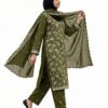 Aadora - Olive Green Embroidered Khaddar 3-Piece Suit