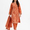 Aadora - Rust Orange Heavy Embroidered Khaddar 3-Piece