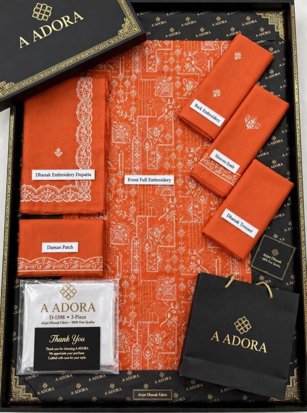 Aadora - Rust Orange Heavy Embroidered Khaddar 3-Piece