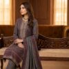 Aadora - Smoke Grey & Plum Embroidered Khaddar 3-Piece Suit
