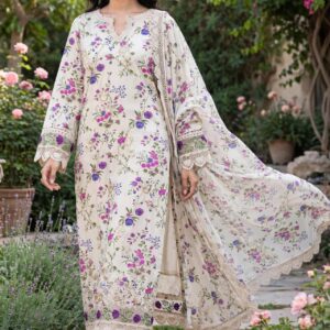 Aadora - Off-White Floral Printed Lawn 3-Piece - Summer Collection