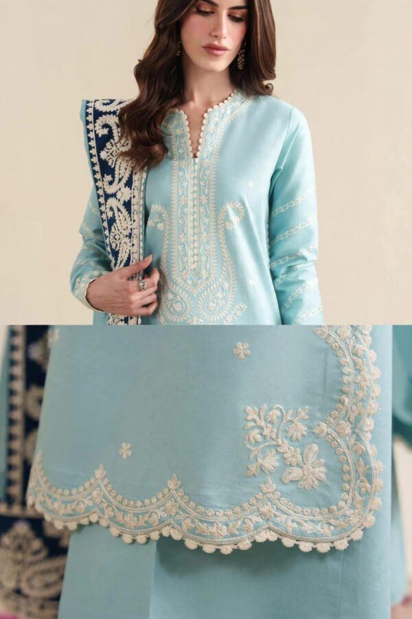 Aadora - Ice Blue Embroidered Khaddar 3-Piece with Heavy Shawl