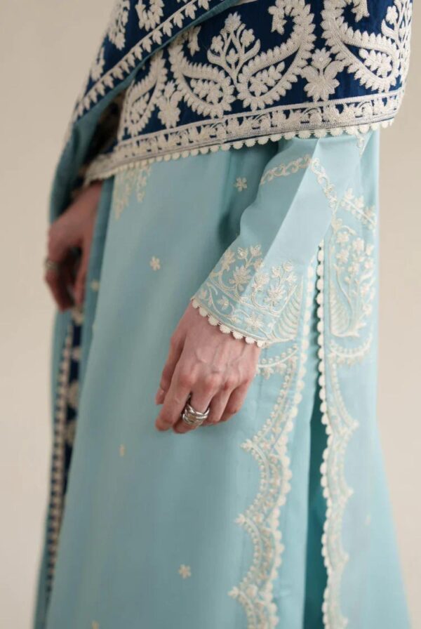 Aadora - Ice Blue Embroidered Khaddar 3-Piece with Heavy Shawl