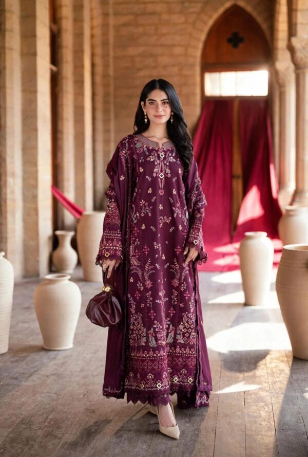 Winter Festive Premium Embroidered Khaddar-Mehroon