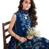 Aadora - Dark Blue Sleeveless Embroidered Khaddar 3-Piece