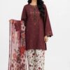 Aadora - Maroon Embroidered Khaddar 3-Piece with Printed Trouser