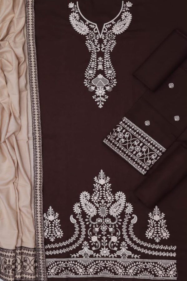 Aadora - Dark Brown Elegance Embroidered Karandi 3-Piece Suit