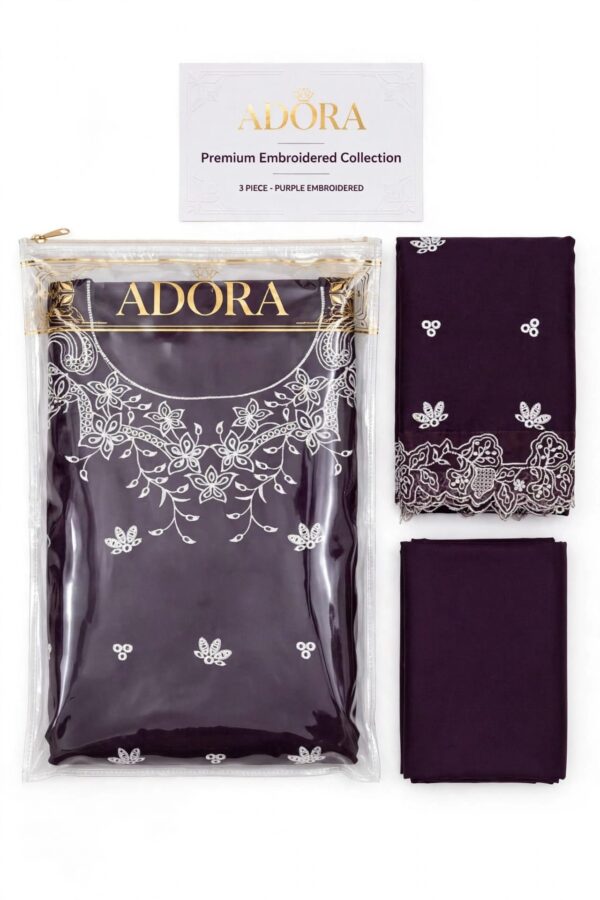 Plum Purple Luxury Embroidered Chiffon 3-Piece Suit - Aadora 101