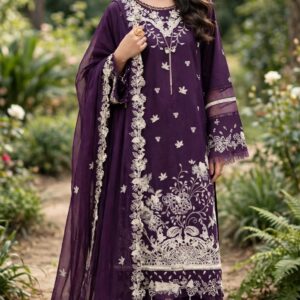 Plum Purple Luxury Embroidered Chiffon 3-Piece Suit - Aadora 101