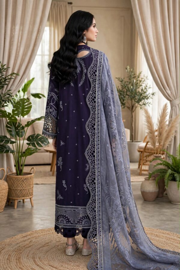 Aadora - Ice Blue / Navy Blue Heavy Embroidered Karandi 3-Piece
