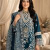 Aadora - Teal Blue Luxury Embroidered Chiffon 3-Piece Suit