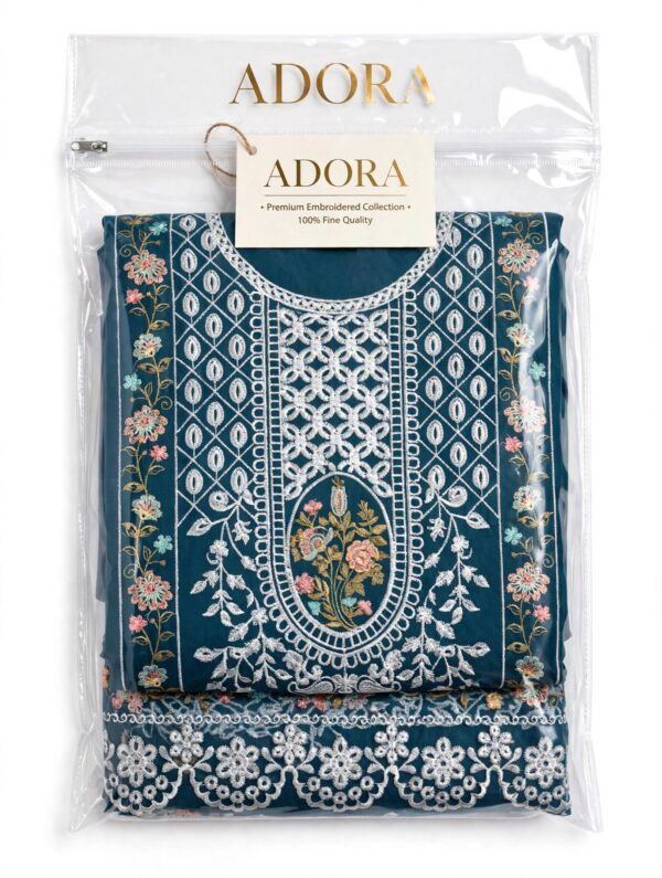 Aadora - Teal Blue Luxury Embroidered Chiffon 3-Piece Suit
