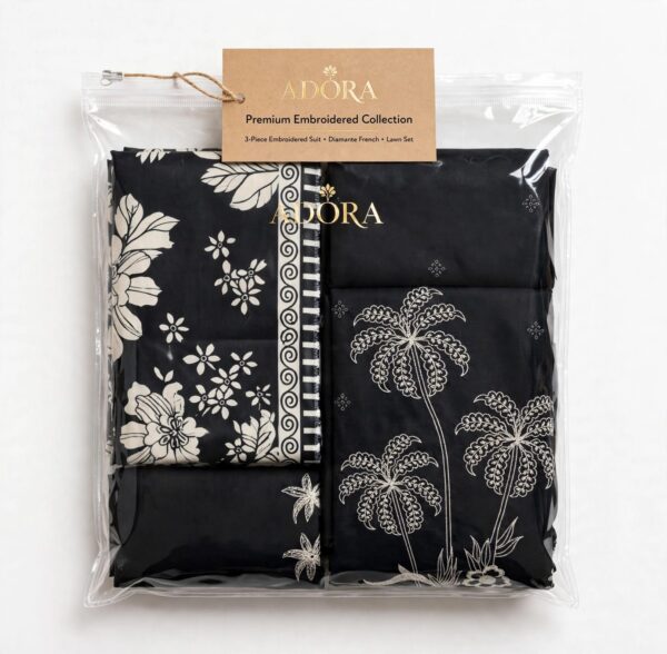 Aadora - Black Palm Luxury Embroidered Karandi 3-Piece Suit