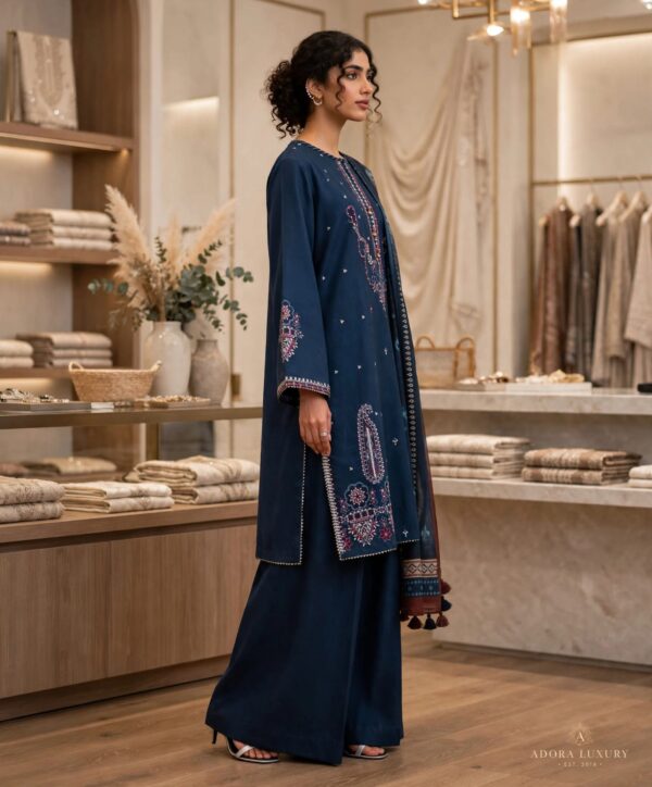 Aadora - Navy Blue Heavy Embroidered Lawn Suit - Festive Collection