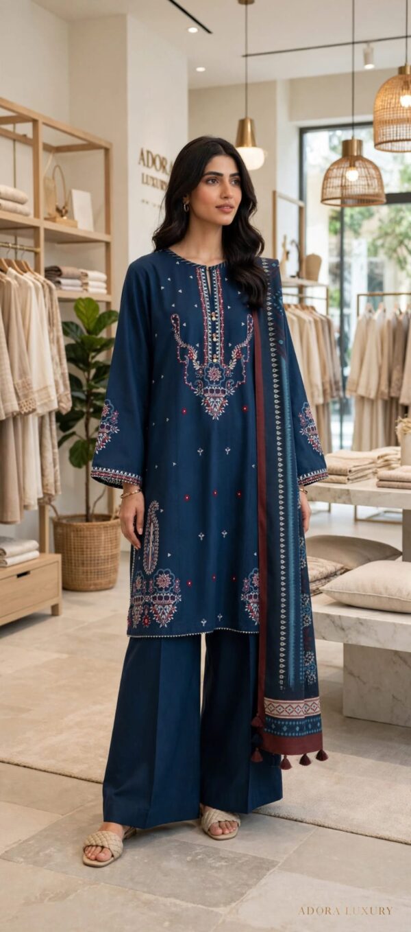 Aadora - Navy Blue Heavy Embroidered Lawn Suit - Festive Collection
