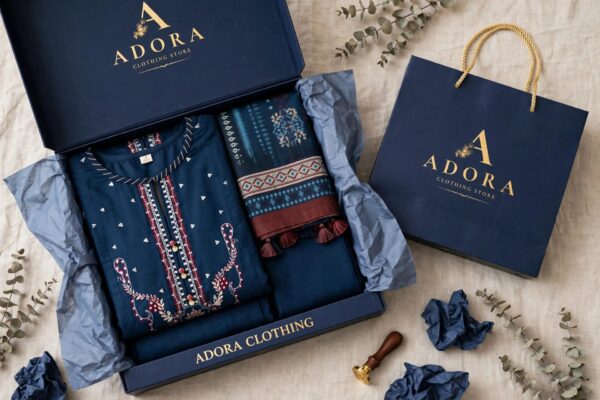 Aadora - Navy Blue Heavy Embroidered Lawn Suit - Festive Collection