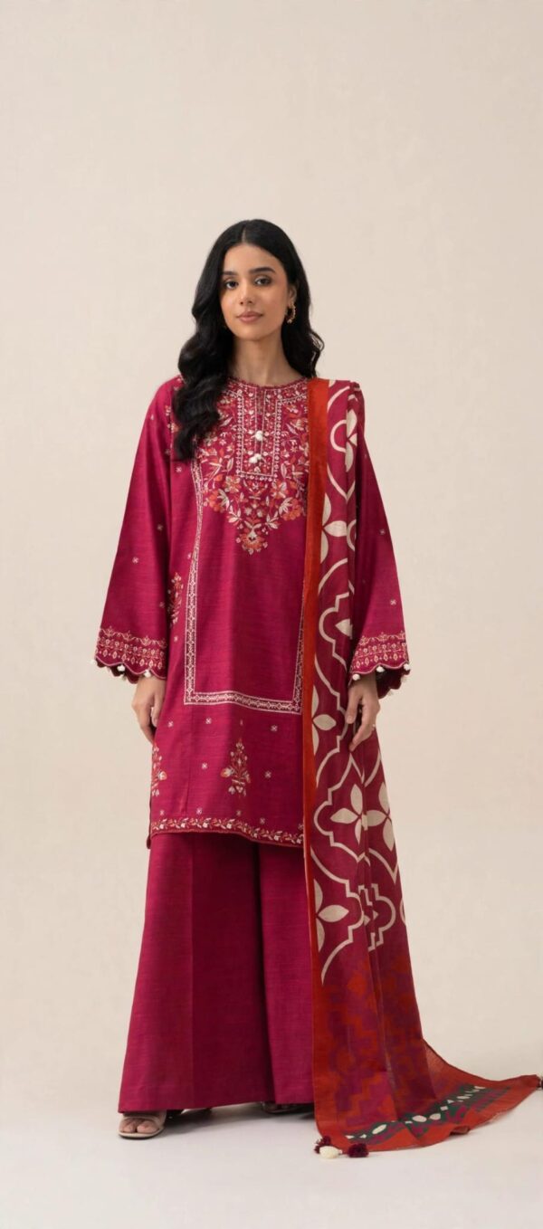 Aadora - Shocking Pink Embroidered Dhanak Suit - Winter Festive Collection