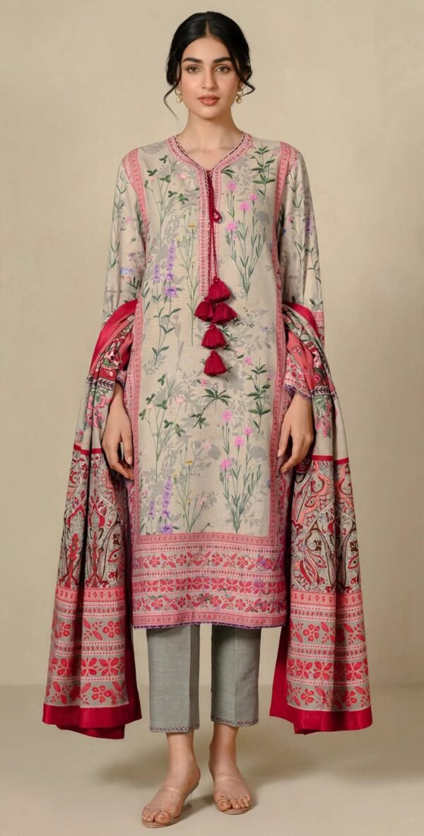 Aadora - Off White & Pink Floral Printed Lawn Suit - Summer Collection