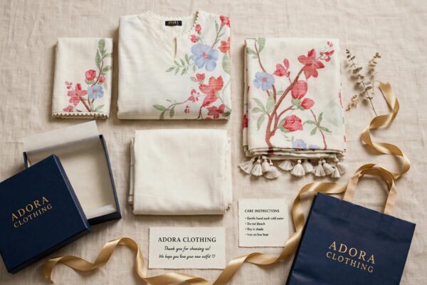 Aadora - Off White Floral Printed Lawn 3 Piece Suit - With Box Packaging
