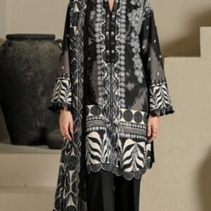 Aadora - Black & White Leaf Print Lawn Suit - Summer Collection