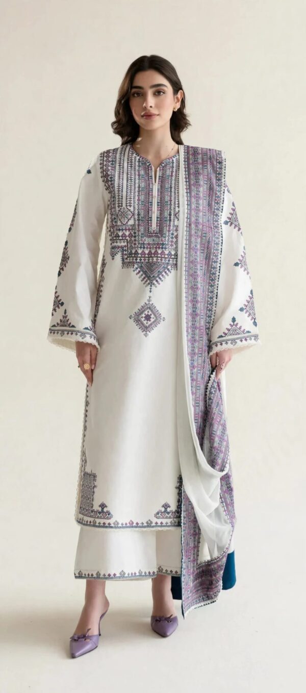 Aadora - Off White Multi Embroidered Lawn 3 Piece Suit - Summer Collection