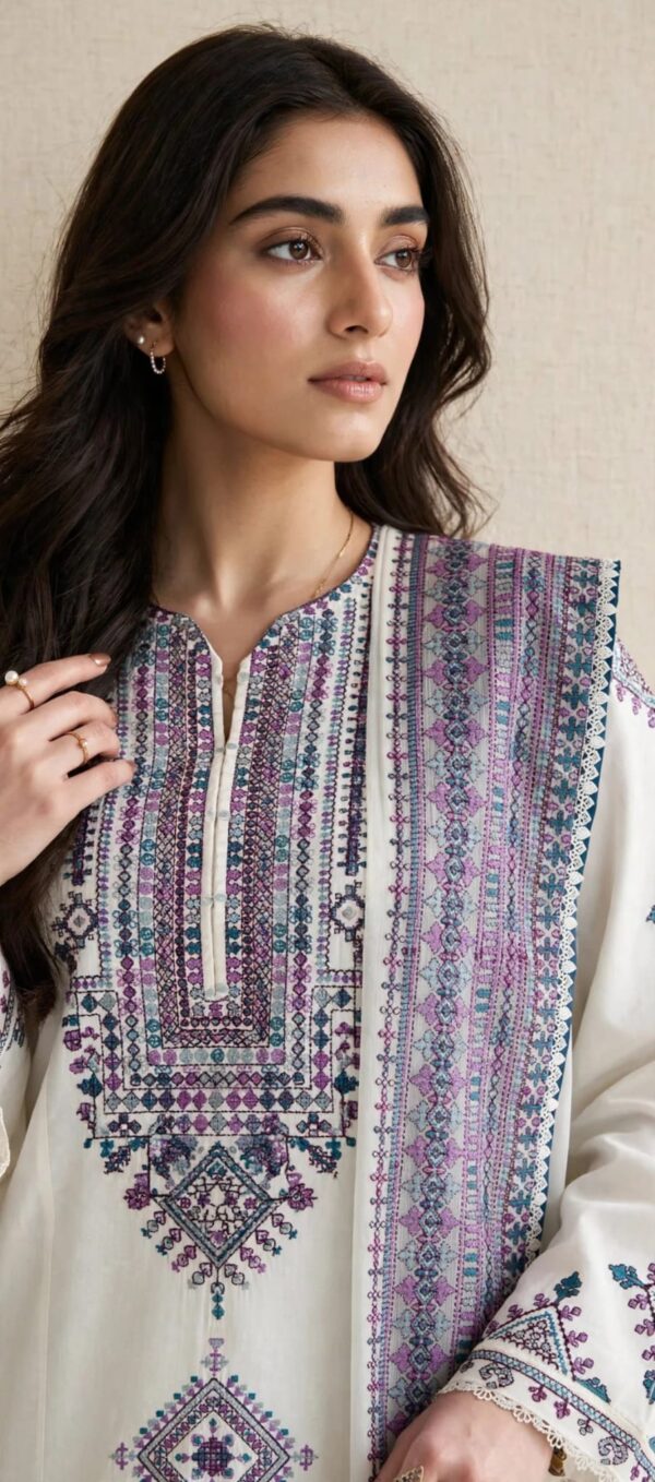 Aadora - Off White Multi Embroidered Lawn 3 Piece Suit - Summer Collection