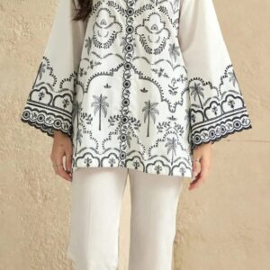 Aadora - White Blue Embroidered Lawn 2 Piece Suit - Festive Collection