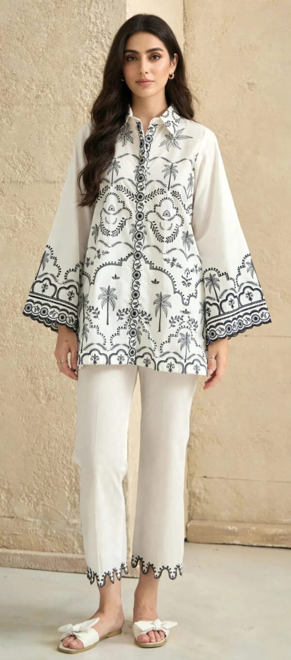 Aadora - White Blue Embroidered Lawn 2 Piece Suit - Festive Collection