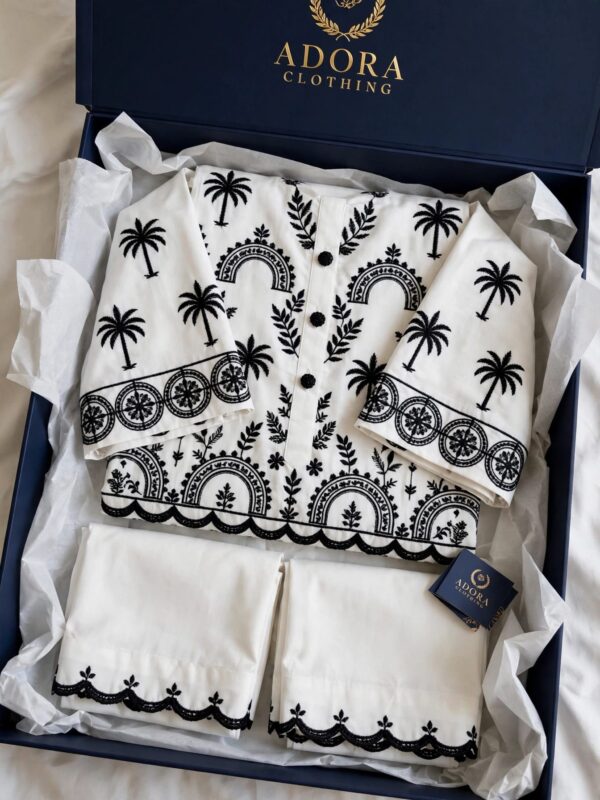 Aadora - White Blue Embroidered Lawn 2 Piece Suit - Festive Collection